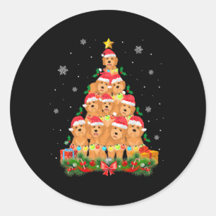 Sticker Rond Père Noël Goldendoodle Chien Arbre de Noël Animaux