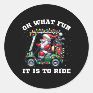 Sticker Rond Père Noël golfeur de Noël drôle Quel plaisir de ri