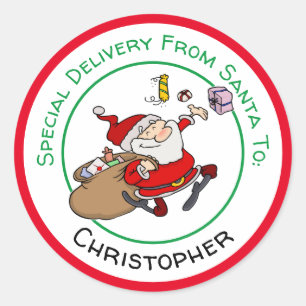 Sticker Rond Père Noël heureux pour les cadeaux de Noël
