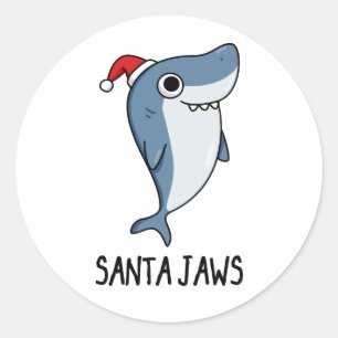 Sticker Rond Père Noël Jaws Funny Shark Christmas Pun