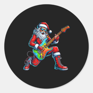 Sticker Rond Père Noël jouant de la guitare Musicien Guitariste