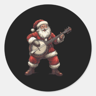 Sticker Rond Père Noël jouant du banjo Joueur de banjo drôle Bl