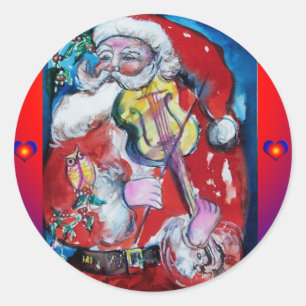 Sticker Rond PÈRE NOËL JOUER AU VIOLIN / Noël musical
