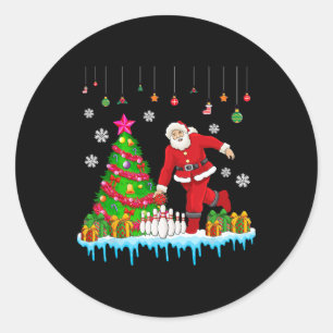 Sticker Rond Père Noël Jouer Bowling Christmas Tree Drôle Joueu