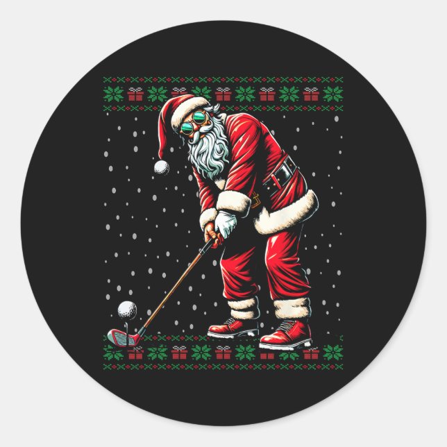 Sticker Rond Père Noël Jouer Golf laide Sweat de Noël (Devant)