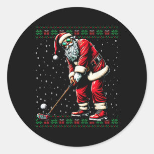 Sticker Rond Père Noël Jouer Golf laide Sweat de Noël