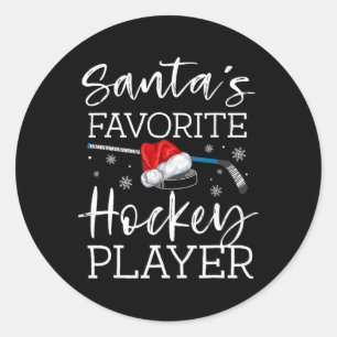 Sticker Rond Père Noël Joueur de hockey favori Fun Pajama Chris