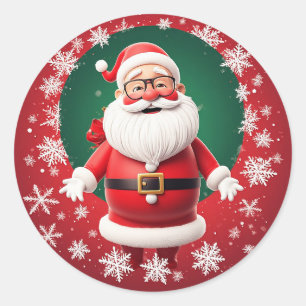 Sticker Rond Père Noël joyeux entouré de flocons de neige