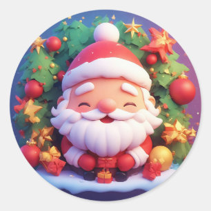 Sticker Rond Père Noël joyeux entouré de Noël festif