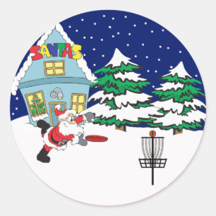 Sticker Rond Père Noël Lecture de Disque Golf