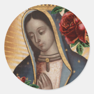 Sticker Rond Père Noël Maria, Virgen de Guadalupe Mère Marie