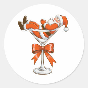 Sticker Rond Père Noël Martini Coquette Girly Christmas Bow Fes