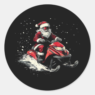 Sticker Rond Père Noël Motoneige Motor Sled Noël Drôle
