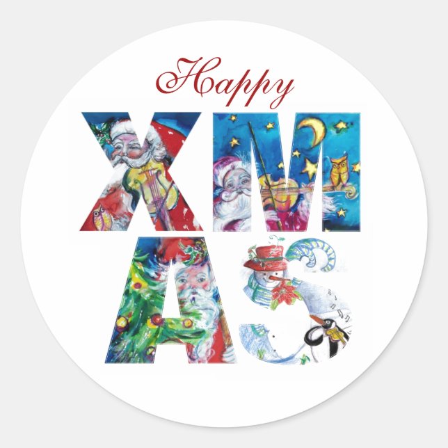 STICKER ROND PÈRE NOËL MUSICALE ET SNOWMAN XMAS NIGHT PARTIE (Devant)