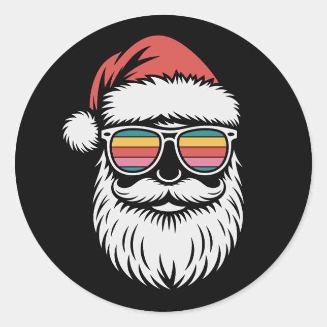 Sticker Rond Père Noël Noël Retro Lunettes de soleil Noël Noël (Devant)