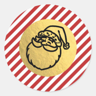 Sticker Rond Père Noël Noël Vacances Red Stripes Gold Fit