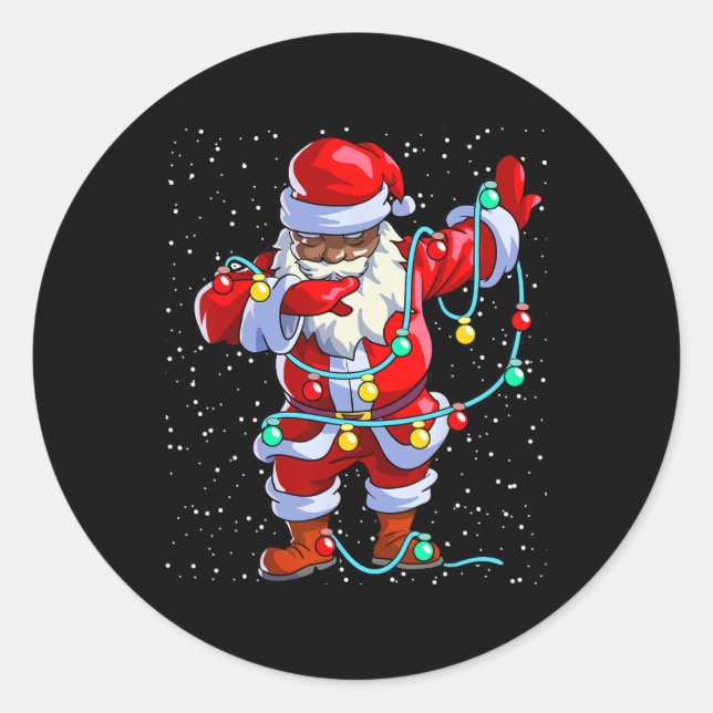 Sticker Rond Père Noël Noir Afro-Africain Afro-Américain (Devant)