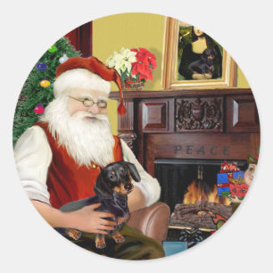 Sticker Rond Père Noël noir / tan Dachshund (#16)