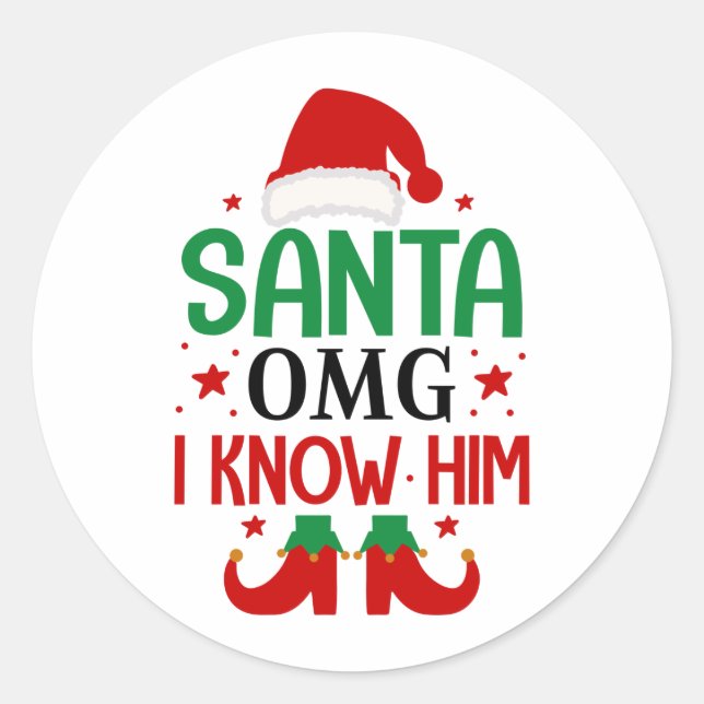 Sticker Rond Père Noël Omg Je Le Connais (Devant)