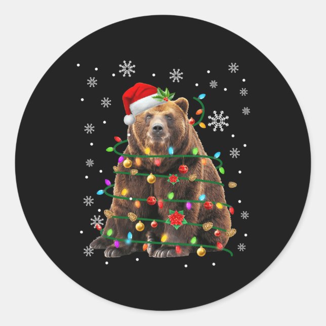 Sticker Rond Père Noël Ours Noël Lumières Noël Hommes Femmes Ga (Devant)