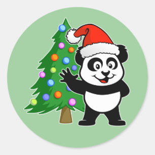 Sticker Rond Père Noël Panda
