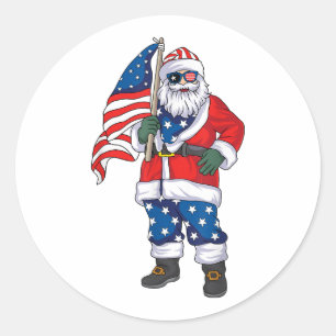 Sticker Rond Père Noël patriotique Noël américain 4 juillet San