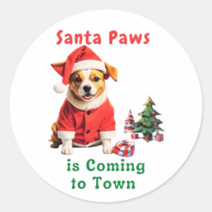Sticker Rond Père Noël Paws vient à Town Festive Pet