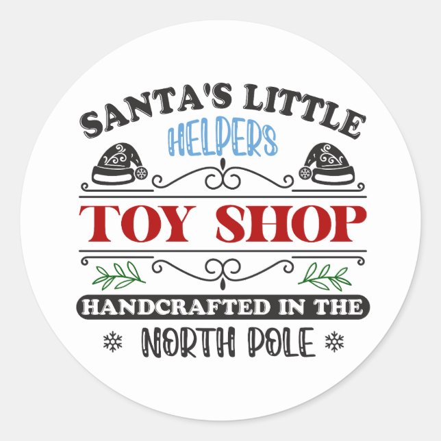 Sticker Rond Père Noël Petits Aides Artisanat Pôle Nord (Devant)