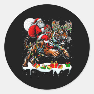 Sticker Rond Père Noël Riding Tiger Reindeer Xmas Amoureux des