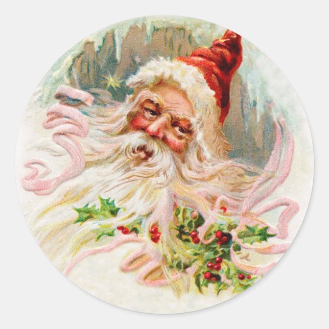 Sticker Rond Père Noël rose victorienne (Devant)