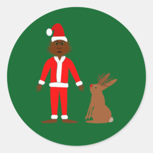 Sticker Rond Père Noël Sasquatch et Jackalope Noël