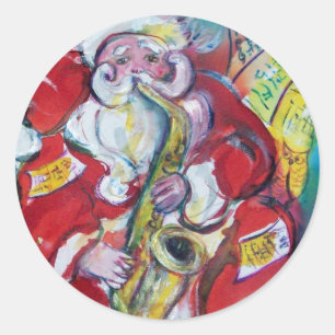 STICKER ROND PÈRE NOËL & SAX, PARTI NOËL
