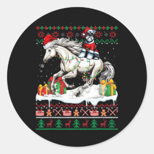 Sticker Rond Père Noël Schnauzer équitation Cheval Noël Sweater
