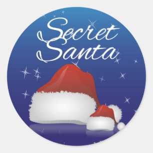 Sticker Rond Père Noël Secret, Bleu/Casquette