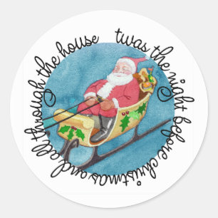 Sticker Rond Père Noël Sleigh C'était la nuit avant l'autocolla