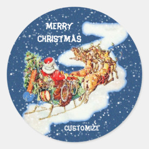 Sticker Rond Père Noël Sleigh Joyeux Noël