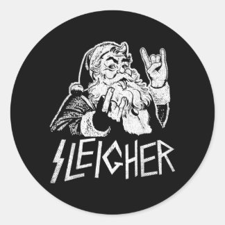 Sticker Rond Père Noël Sleigher Rock On Goth Heavy