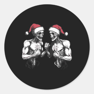 Sticker Rond Père Noël Squelette Lutte Lutte Lutte Halloween Ch