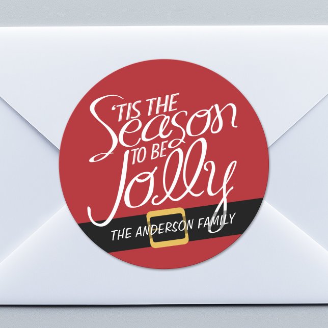 Sticker Rond Père Noël Suite Buckle avec Tis Season (Custom Sticker for Party Favors or Envelopes)