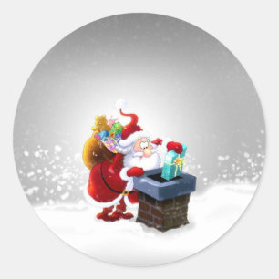 Sticker Rond Père Noël sur le toit