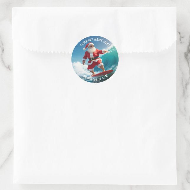 Sticker Rond Père Noël surfant Noël en juillet Classique (Sac)