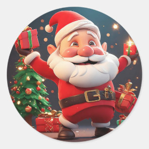 Sticker Rond Père Noël tenant un cadeau