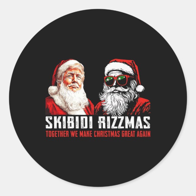 Sticker Rond Père Noël Trump Skibidi Rizzmas Rendre Noël Super (Devant)