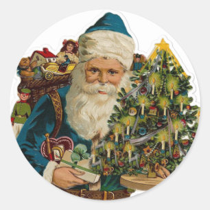 Sticker Rond Père Noël victorien avec arbre et jouets