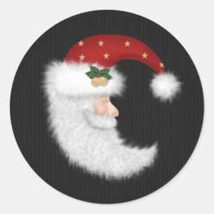 Sticker Rond Père Noël Vintage dormant avec Casquette rouge
