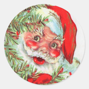 Sticker Rond Père Noël vintage et sapin de Noël