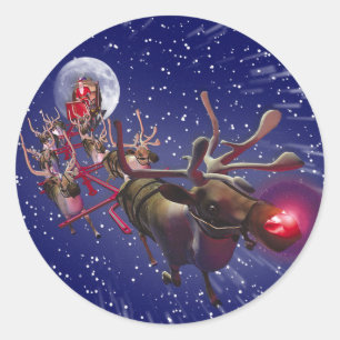 Sticker Rond Père Noël Volant Renard rouge à nez