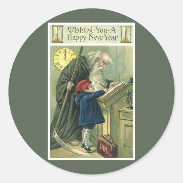 Sticker Rond Père Time vous souhaite une bonne année (Devant)