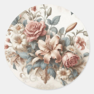 Sticker Rond Perfection florale ancienne légère