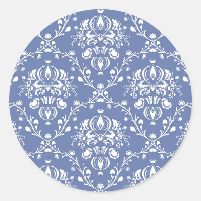 Sticker Rond Périwinkle bleu et blanc Damas (Devant)